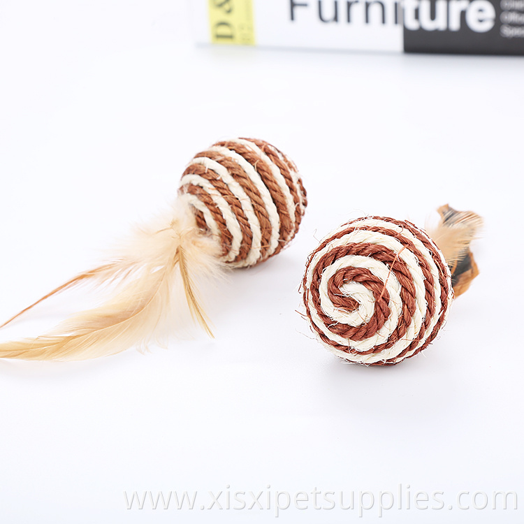 feather sisal ball interactive cat toy